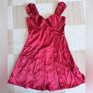Hello Molly Satin Bustier Slip Dress in Red